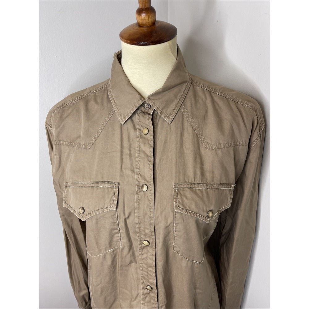 Womens Brunello Cucinelli Kakhi Cotton Western Style Shirt Dress Large L - Picture 6 of 10